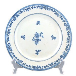 Chinese Qianlong Porcelain Plate Blue White Peony Scrolls Qing Period 18th C.