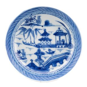 Chinese Canton Porcelain Saucer Blue White Landscape Qing Dynasty 19th Century