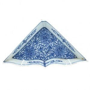 Chinese Guangxu Porcelain Tray Dish Blue White Lotus Scroll Late Qing 19th C