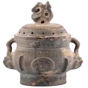 Chinese Archaic Mingqi Pottery Censer Pierced Cover Jar Dragon Brown Late Period