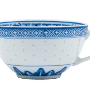 Chinese Porcelain Tea Bowl Handle Bat Blue White Marked Period 20th Century