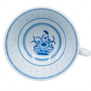 Chinese Porcelain Tea Cup Handle Bat Blue White Late Marked Republic 20th C