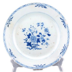Chinese Qianlong Porcelain Plate Blue White Peony Flower Qing Dynasty 18th C.