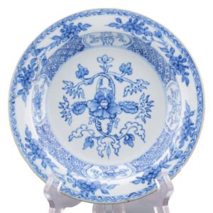 Chinese Kangxi Porcelain Plate Blue White Lotus Lingzhi Qing Period 18th C.