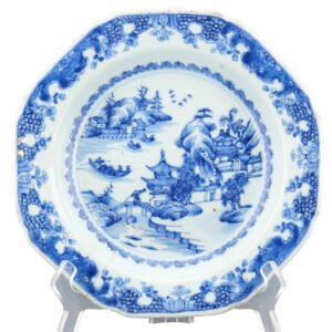 Chinese Qianlong Porcelain Plate Landscape Blue White Qing Period 18th C.