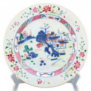 Chinese Porcelain Plate Famille Rose Landscape Qing Dynasty Qianlong 18th C