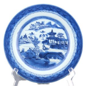 Chinese Canton Porcelain Plate Cobalt Blue White Landscape Qing Period 19th C.