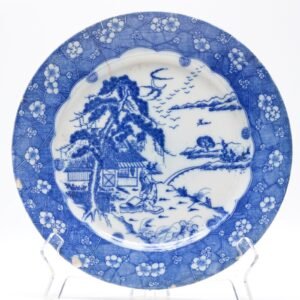 Japanese Porcelain Plate Blue White Prunus Literati Land Arita Meiji Period 19C