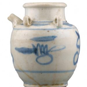 Chinese Porcelain Teapot Cobalt Blue White Loop Handles Qing Period 20th C.