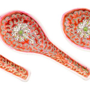 Chinese Porcelain Red Spoons Famille Rose Lotus Republic Mid 20th Century
