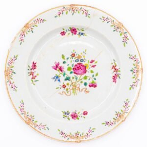 Chinese Porcelain Qianlong Plate Famille Rose Peony Gilt Qing Period 18th C.