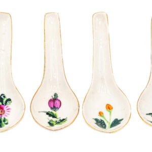 Chinese Porcelain Flower Spoons Famille Rose Gilt Republic 20th Century