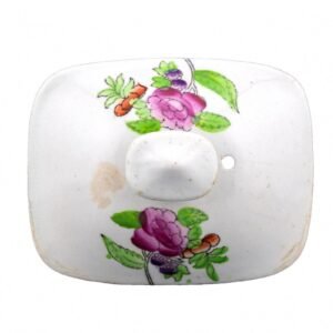 English Porcelain Teapot Cover Floral Enamel Painted Period 19th Century