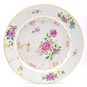 Chinese Porcelain Qianlong Plate Famille Rose Peony Gilt Qing Period 18th C.