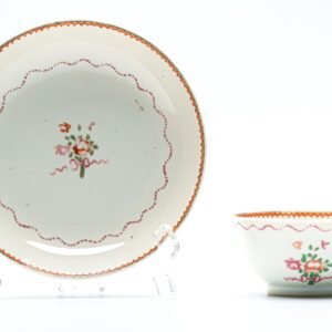 Chinese Porcelain Cup Saucer Famille Rose Flower Basket Qianlong Gilt Qing 18C
