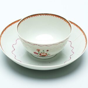 Chinese Porcelain Cup Saucer Famille Rose Flower Basket Qianlong Gilt Qing 18C