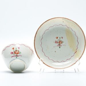 Chinese Porcelain Cup Saucer Famille Rose Flower Basket Qianlong Gilt Qing 18C
