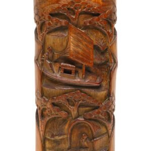 Chinese Wood Carved Stand Square Archaic Scroll Vase Display Qing Period 19th C
