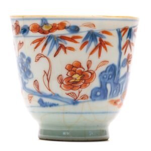 Chinese Porcelain Beaker Cup Imari Gilt Peony Flower Scroll Rim Qing Kangxi 18C