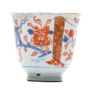 Chinese Porcelain Beaker Cup Imari Gilt Peony Flower Scroll Rim Qing Kangxi 18C