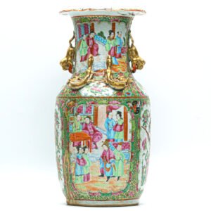 Chinese Porcelain Vase Mandarin Canton Rose Gilt Court Scene Chilong Qing 19C