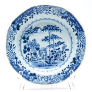 Chinese Porcelain Plate Qianlong Blue White Pagoda Landscape Qing Dynasty 18C