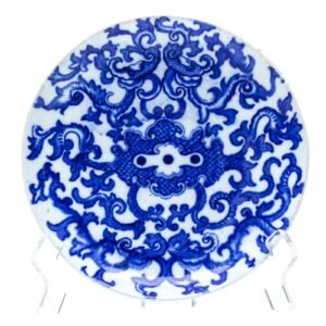 English Worcester Porcelain Saucer Blue Chinoiseries Ruyi Scroll Pattern  19th C