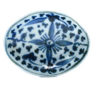 Chinese Porcelain Pin Tray Dish Blue White Flower Scrolls Bats Qing Guangxu 19C