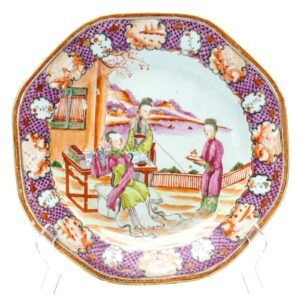 Chinese Porcelain Plate Lady Boy Mandarin Famille Rose Gilt Qing Qianlong 18th C