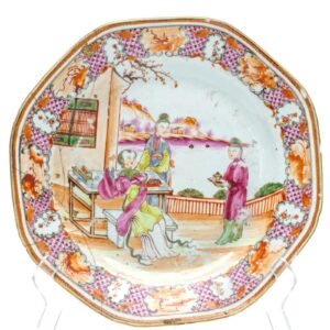 Chinese Porcelain Plate Lady Boy Mandarin Famille Rose Gilt Qing Qianlong 18th C