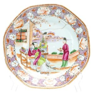 Chinese Porcelain Plate Lady Boy Mandarin Famille Rose Gilt Qing Qianlong 18th C