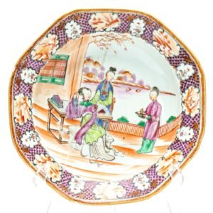 Chinese Porcelain Plate Lady Boy Mandarin Famille Rose Gilt Qing Qianlong 18th C