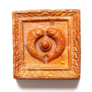 Chinese Terracotta Miniature Plaque Panel Twin Fish Symbol Auspicious Deco 20C