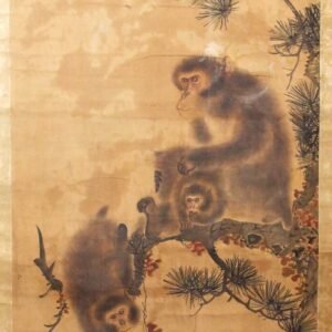 Japanese Painting Scroll Ink on Silk Monkeys Kakemono Era Mori Sosen 1747-1821