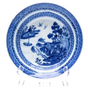 Chinese Porcelain Side Deep Dish Qianlong Blue White Pagoda Landscape Qing 18C