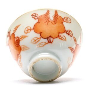 Chinese Tongzhi Porcelain Iron Red Gilt Cup Pomegranate Shou Bat Qing Mark 19C