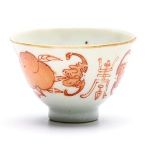 Chinese Tongzhi Porcelain Iron Red Gilt Cup Pomegranate Shou Bat Qing Mark 19C