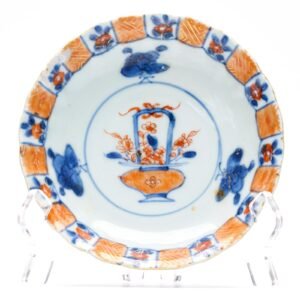 Chinese Porcelain Saucer Imari Gilt Batavian Blue Flower Baskit Kangxi Qing 18C