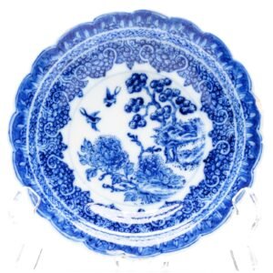 Chinese Porcelain Saucer Qianlong Blue White Ruyi Head Rim Daoist Symbol Qing 18