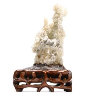 Chinese Rock Sculpture Wooden Reticulated Stand Scholar's Object Mountain 20C