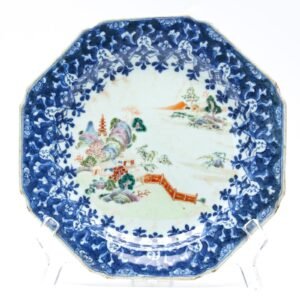 Chinese Porcelain Plate Cobalt Famille Rose Gilt Land Daoist Symbols Qing 18C