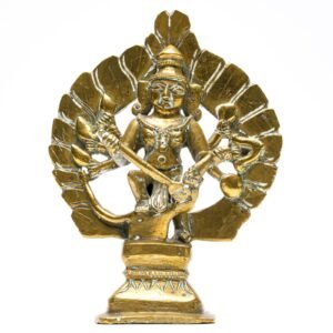 Chinese Figurine Brass Gilt Buddhist Shiva Dakshinamuri Immortals Stand 20C