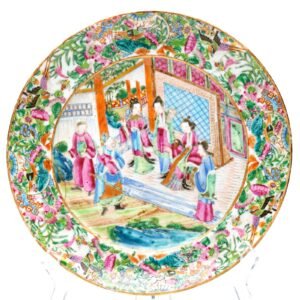 Chinese Porcelain Plate Gilt Canton Mandarin Rose Daoguang Qing Court Scene 19C