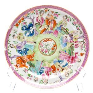Chinese Porcelain Plate Gilt Canton Mandarin Rose Daoguang Qing Court Scene 19C