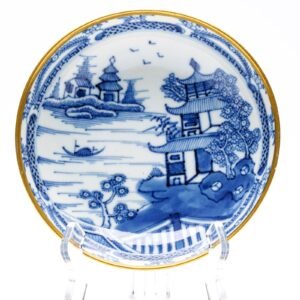 Chinese Porcelain Saucer Qianlong Blue White Pagoda Landscape Qing Dynasty 18C