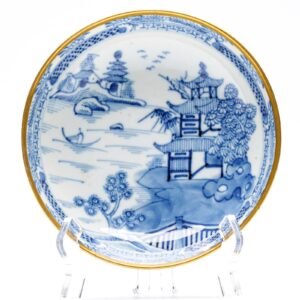 Chinese Porcelain Saucer Qianlong Blue White Pagoda Landscape Qing Dynasty 18C