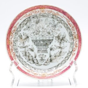 Chinese Porcelain Saucer Famille Rose Gilt Grisaille Flower Yongzheng Qing 18C