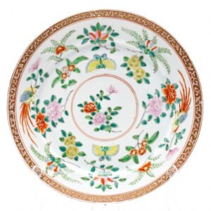 Japanese Porcelain Plate Aoki Kyodai Shikai Arita Gilt Famille Verte Meiji 20C