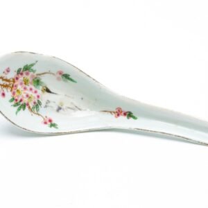 Chinese Porcelain Spoon Famille Rose Gilt Bird Impressed Marked Republic 20C