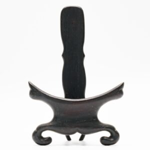 Chinese Carved Wood Stand for Plate Legged Ribbon Panel Ruyi Head Late Qing 19C